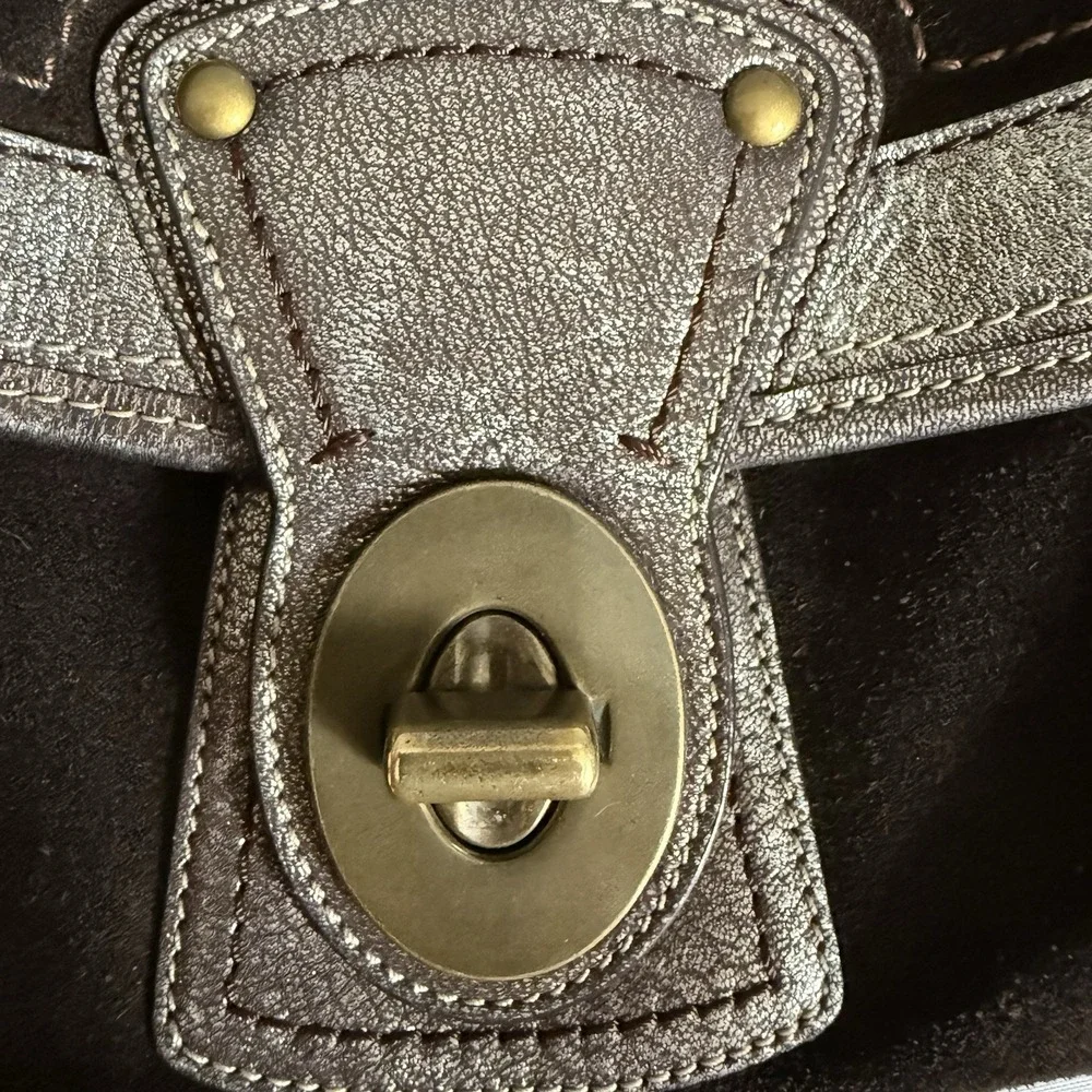 VTG COACH Y2K LEGACY ALI BROWN SUEDE METALLIC FLAP HOBO SHOULDER BAG PURSE